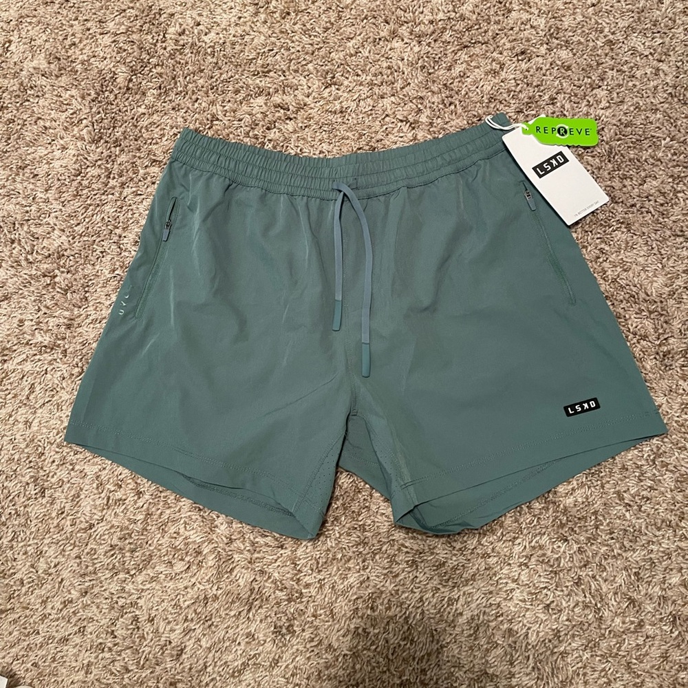 LSKD Men's Large unlined 5” Athletic workout Shorts teal Green NWT